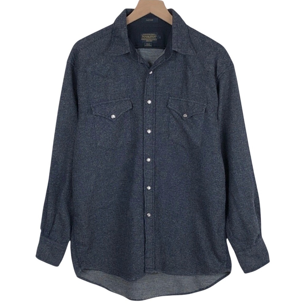 PENDLETON Canyon Wool Pearl Snap Western Shirt Men's L Navy Blue